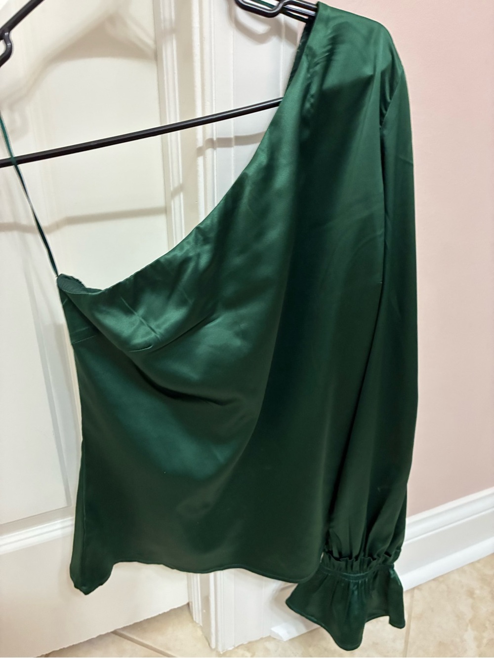 Lina Deep Green Asymmetrical Satin Skirt